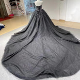 Luxury Crystals Black Wedding Dresses Gothic Sweetheart Tulle Quince Dress MyChicDress